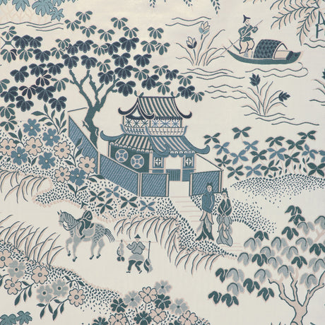 BRUNSCHWIG & FILS 8023151.55.0 VIENNE LAMPAS BLUE Fabric - Eade's Wallpaper