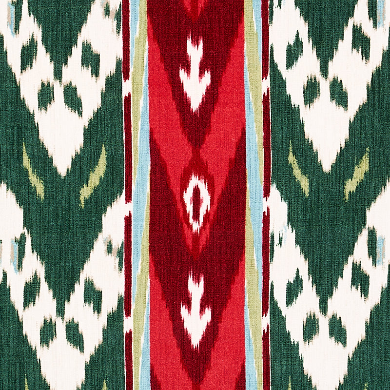 Schumacher Samar Ikat Velvet Green Fabric - Eade's Wallpaper