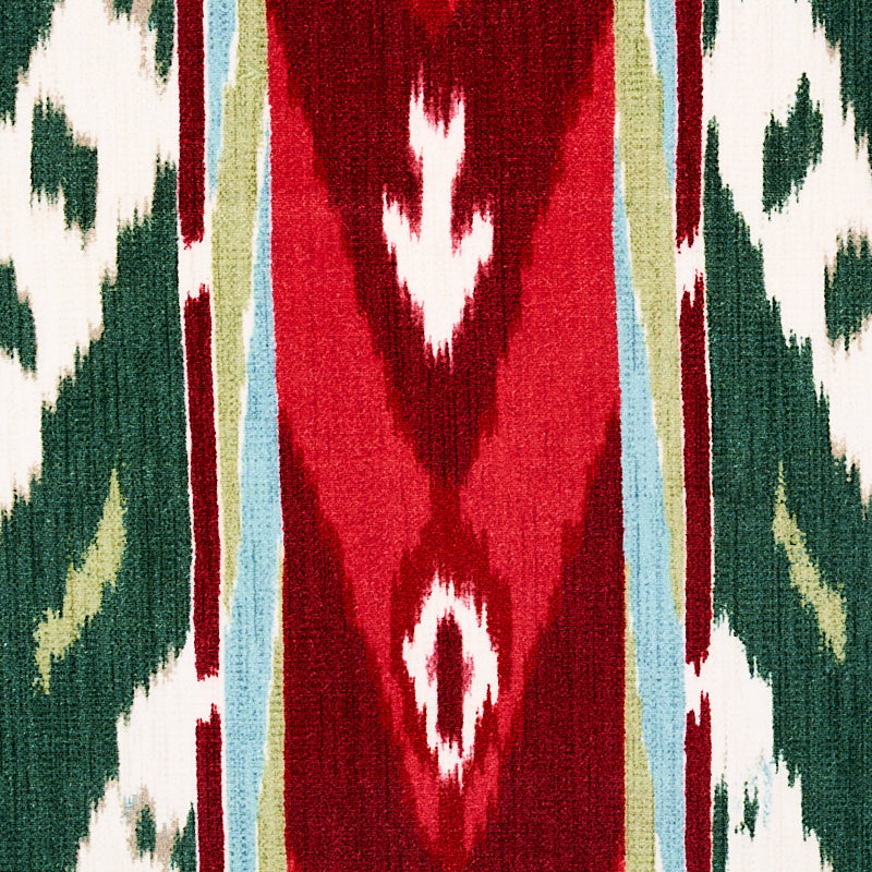 Schumacher Samar Ikat Velvet Green Fabric - Eade's Wallpaper