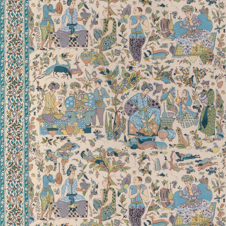 BRUNSCHWIG & FILS 8024100.153.0 SHALIMAR PRINT AQUA/LEAF Fabric - Eade's Wallpaper