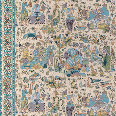 BRUNSCHWIG & FILS 8024100.153.0 SHALIMAR PRINT AQUA/LEAF Fabric - Eade's Wallpaper