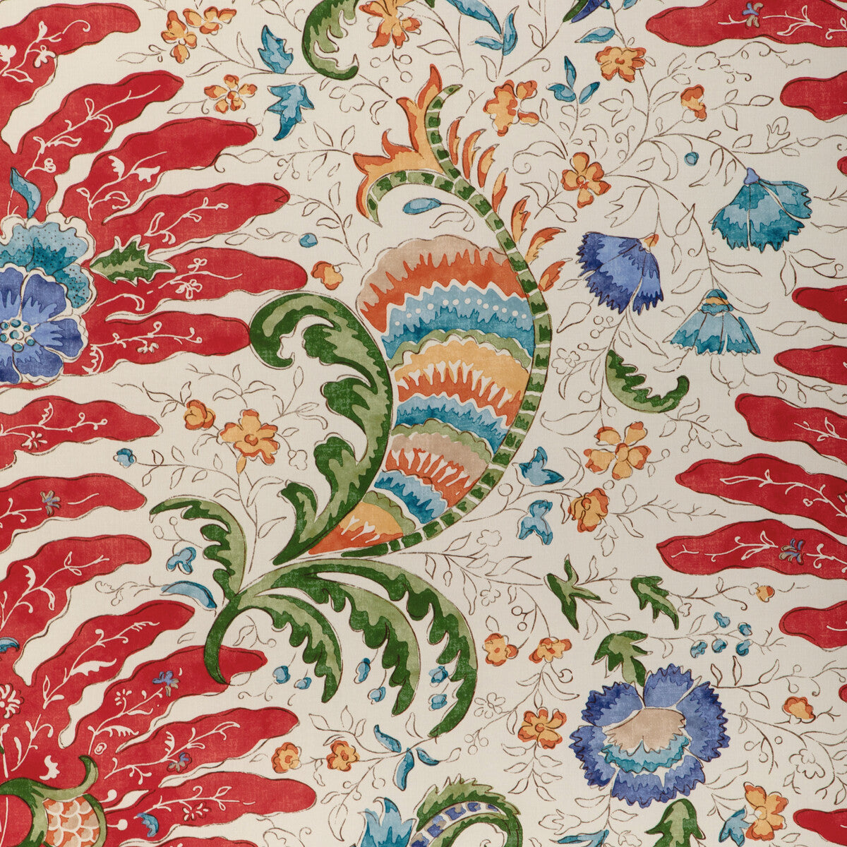 BRUNSCHWIG & FILS 8024105.913.0 RIVIERE PRINT RED Fabric - Eade's Wallpaper