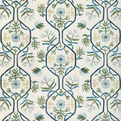 BRUNSCHWIG & FILS 8024110.353.0 LE JASMIN PRINT MARINE Fabric - Eade's Wallpaper