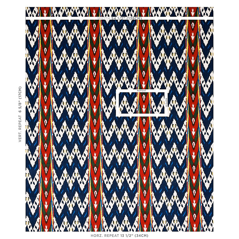 Schumacher Samar Ikat Velvet Blue Fabric - Eade's Wallpaper