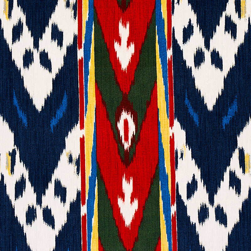 Schumacher Samar Ikat Velvet Blue Fabric - Eade's Wallpaper
