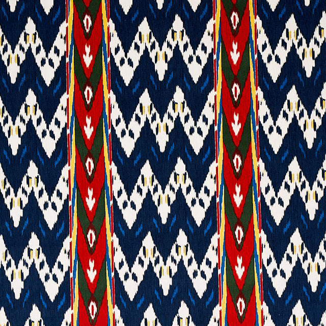 Schumacher Samar Ikat Velvet Blue Fabric - Eade's Wallpaper