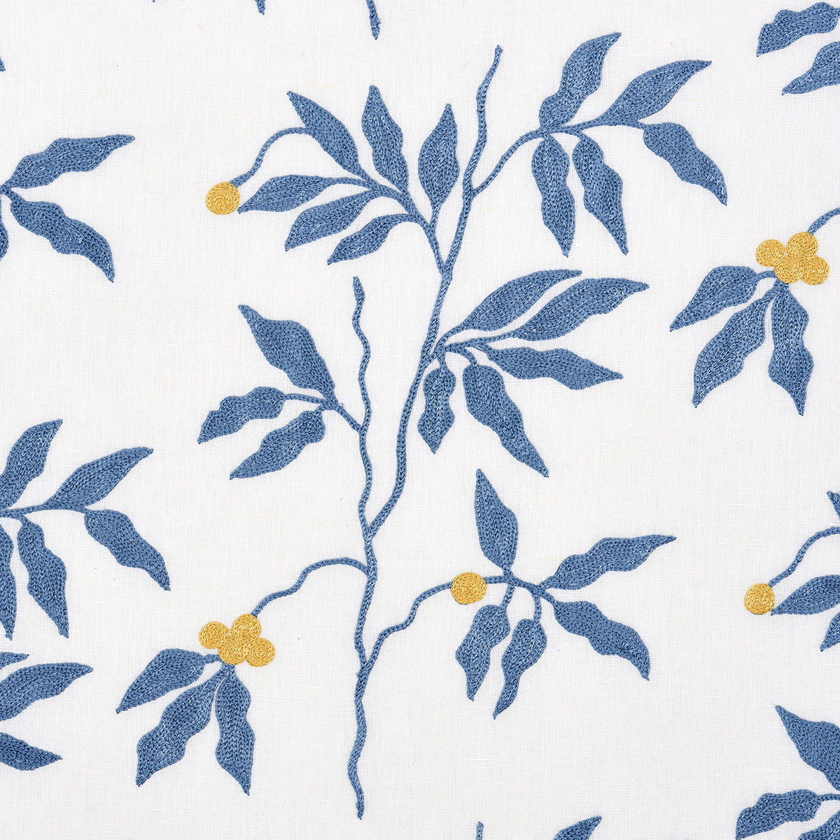Schumacher Lilla Embroidery Blue Fabric - Eade's Wallpaper