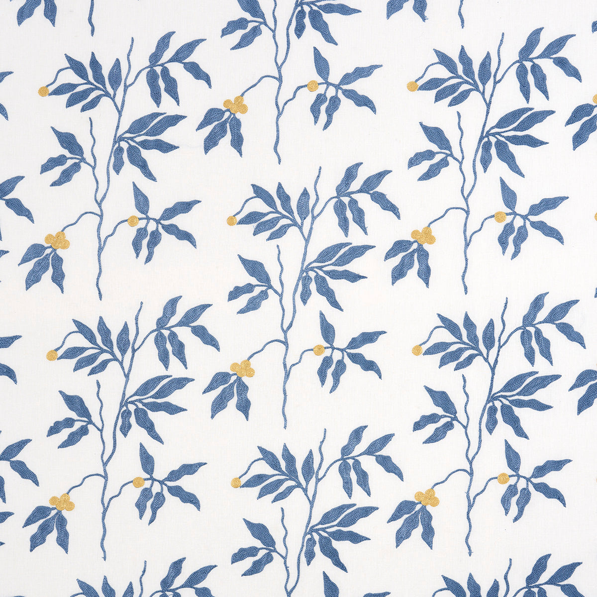 Schumacher Lilla Embroidery Blue Fabric - Eade's Wallpaper