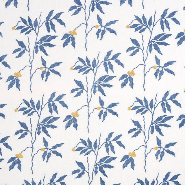 Schumacher Lilla Embroidery Blue Fabric - Eade's Wallpaper