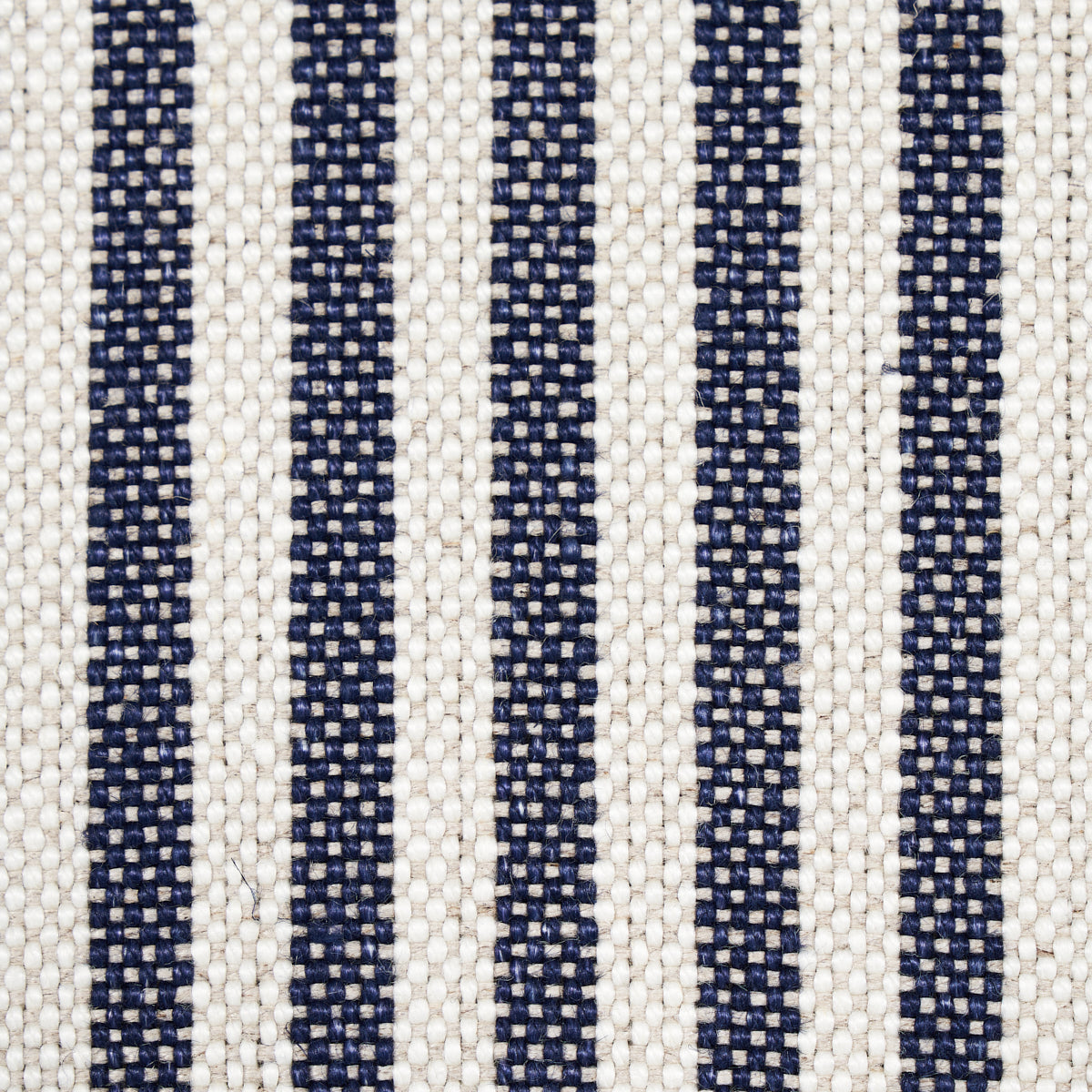 Schumacher Lilly Stripe High Performance Linen Navy & Ivory Fabric - Eade's Wallpaper