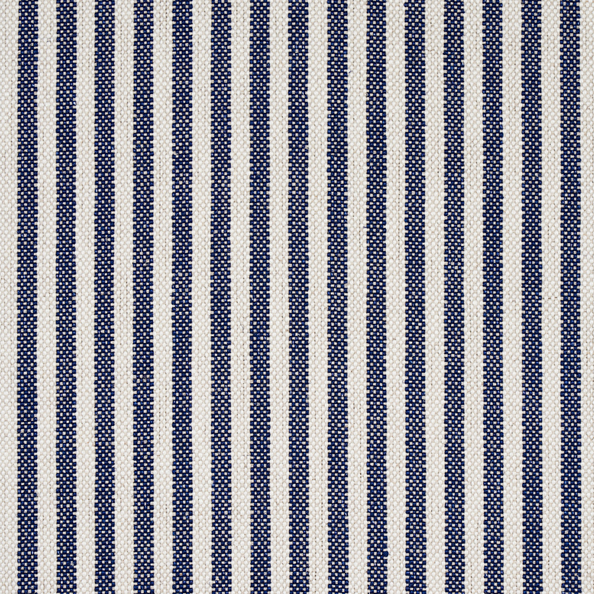 Schumacher Lilly Stripe High Performance Linen Navy & Ivory Fabric - Eade's Wallpaper