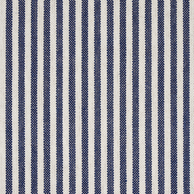 Schumacher Lilly Stripe High Performance Linen Navy & Ivory Fabric - Eade's Wallpaper
