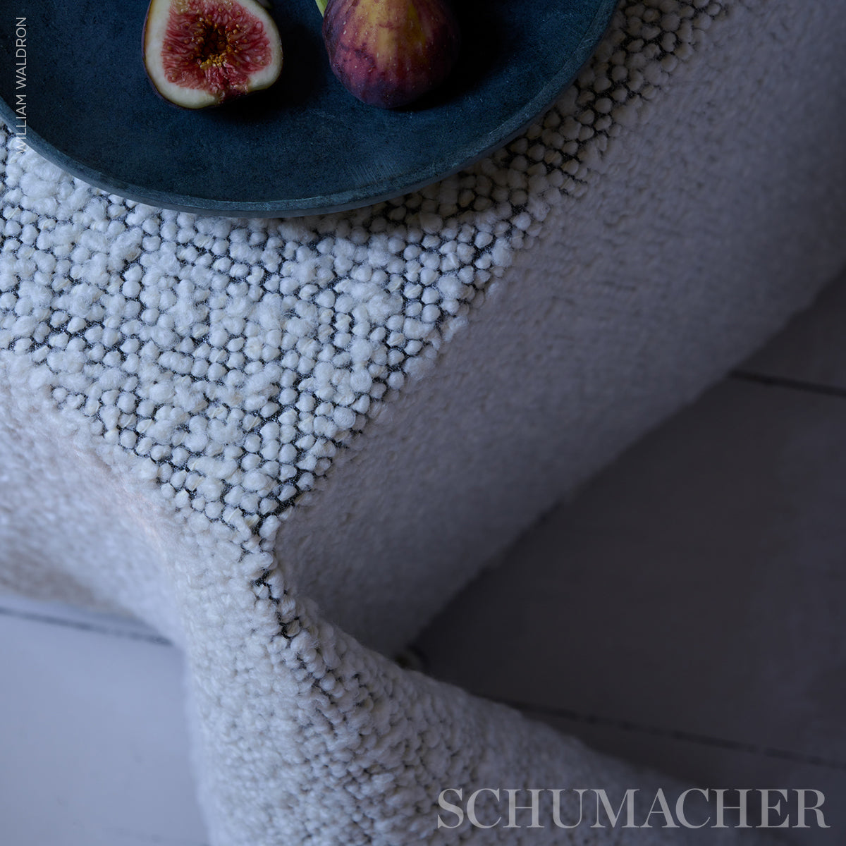 Schumacher Margarete Bouclé Ivory On Charcoal Fabric - Eade's Wallpaper