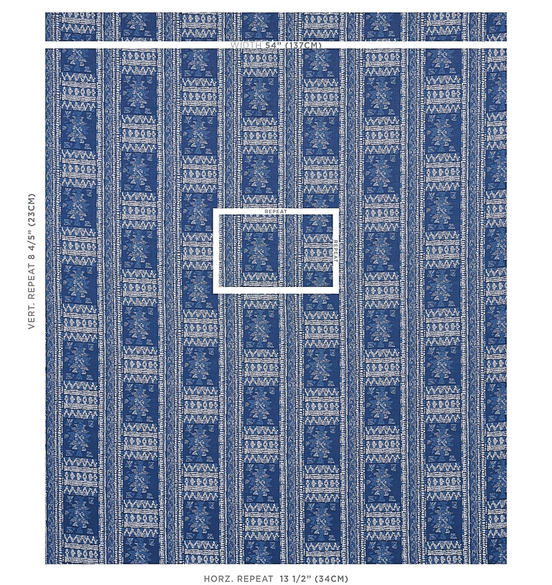 Schumacher Maracena Jacquard Blue Fabric - Eade's Wallpaper