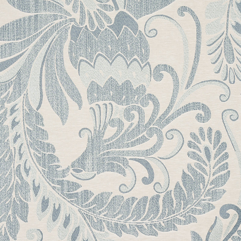 Schumacher Orley Jaquard Blue On Light Blue Fabric - Eade's Wallpaper