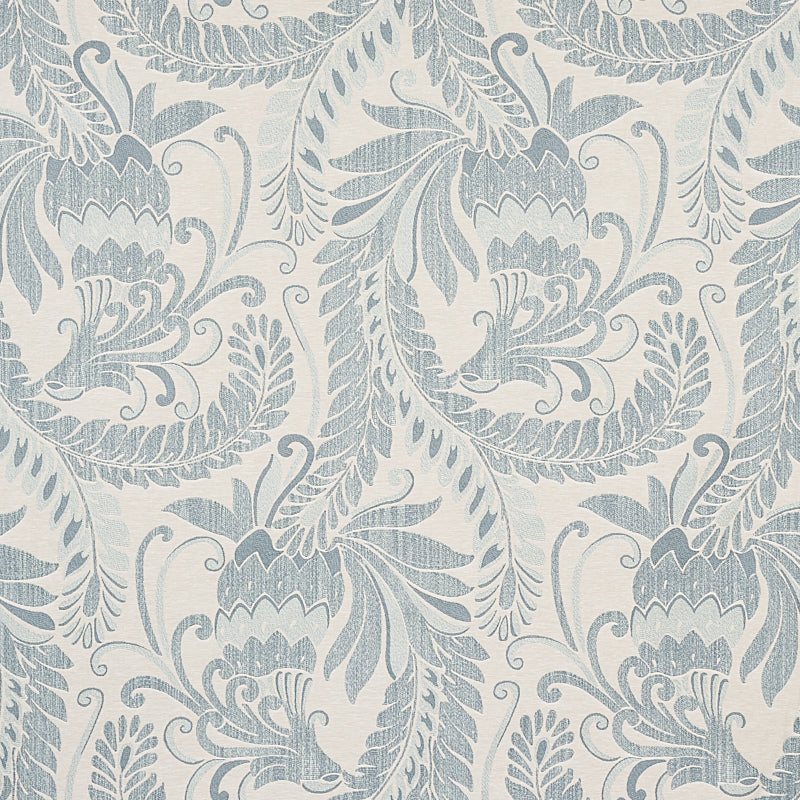 Schumacher Orley Jaquard Blue On Light Blue Fabric - Eade's Wallpaper