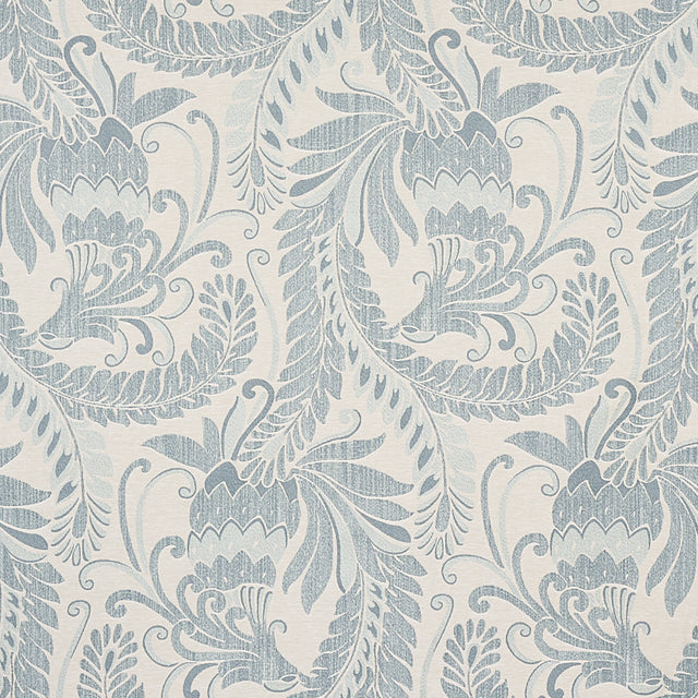 Schumacher Orley Jaquard Blue On Light Blue Fabric - Eade's Wallpaper