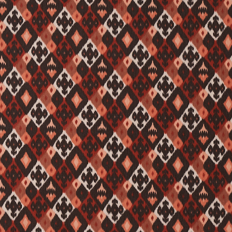 Schumacher Sasha Diamond Ikat Terracotta Fabric - Eade's Wallpaper