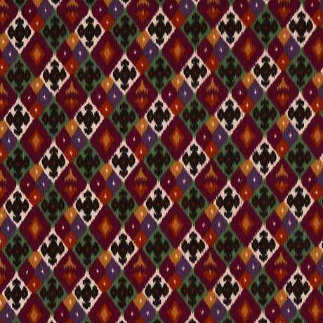 Schumacher Sasha Diamond Ikat Jade And Plum Fabric - Eade's Wallpaper