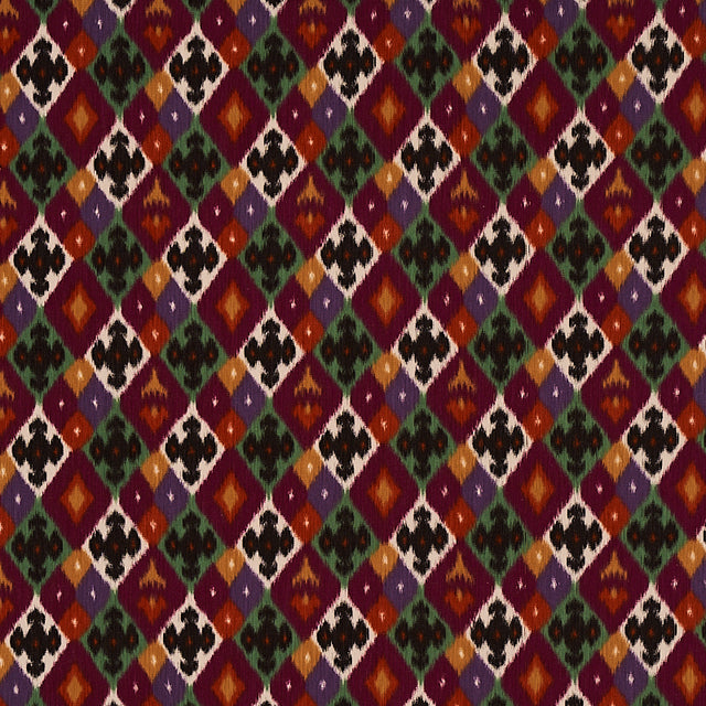Schumacher Sasha Diamond Ikat Jade And Plum Fabric - Eade's Wallpaper