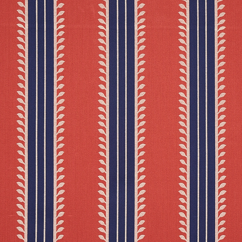 Schumacher Etruscan Stripe Red & Blue Fabric