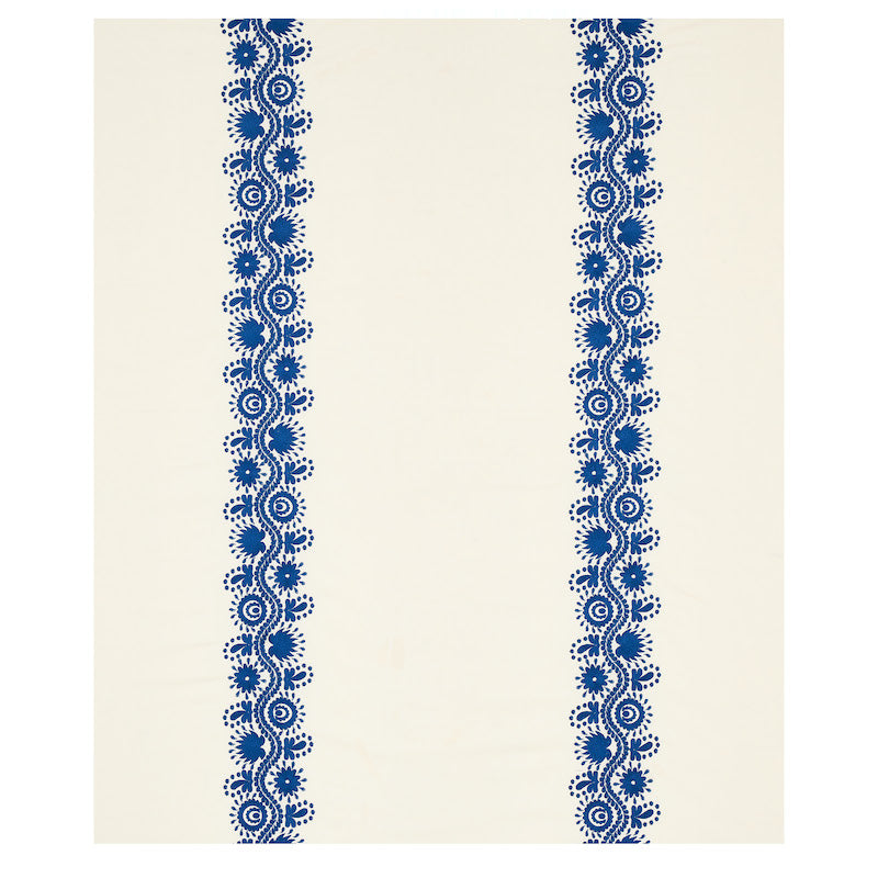 Schumacher Theodora Embroidery Blue Fabric - Eade's Wallpaper