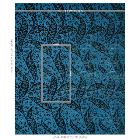 Schumacher Saz Paisley Silk Velvet Blue Fabric - Eade's Wallpaper