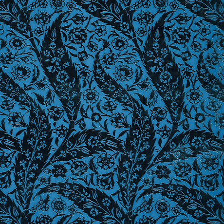 Schumacher Saz Paisley Silk Velvet Blue Fabric - Eade's Wallpaper
