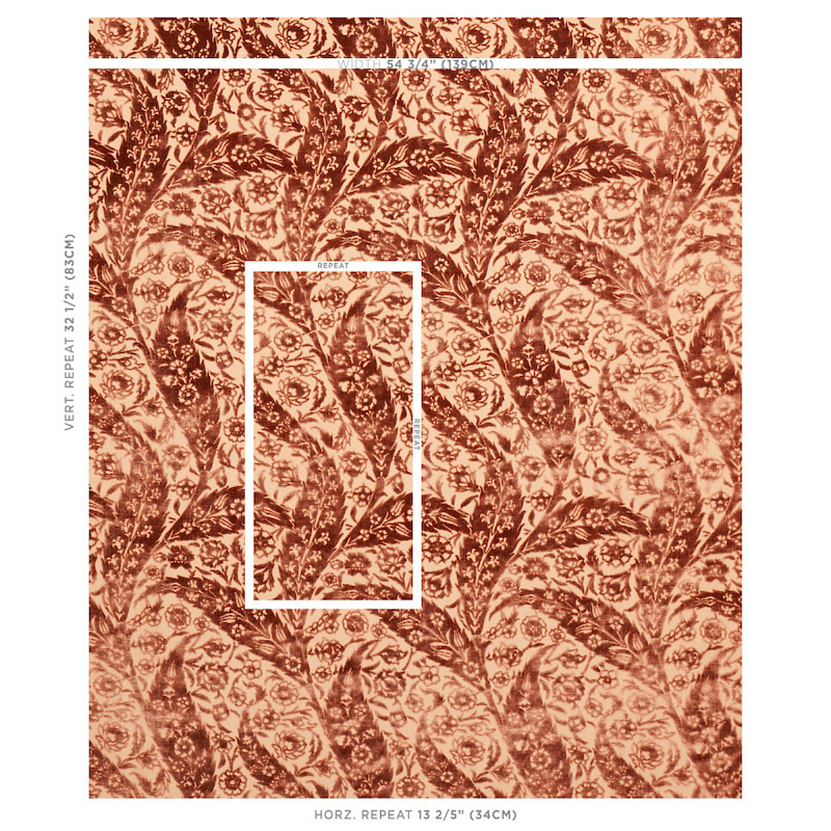 Schumacher Saz Paisley Silk Velvet Terracotta Fabric - Eade's Wallpaper