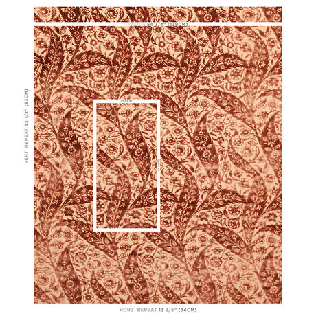 Schumacher Saz Paisley Silk Velvet Terracotta Fabric - Eade's Wallpaper