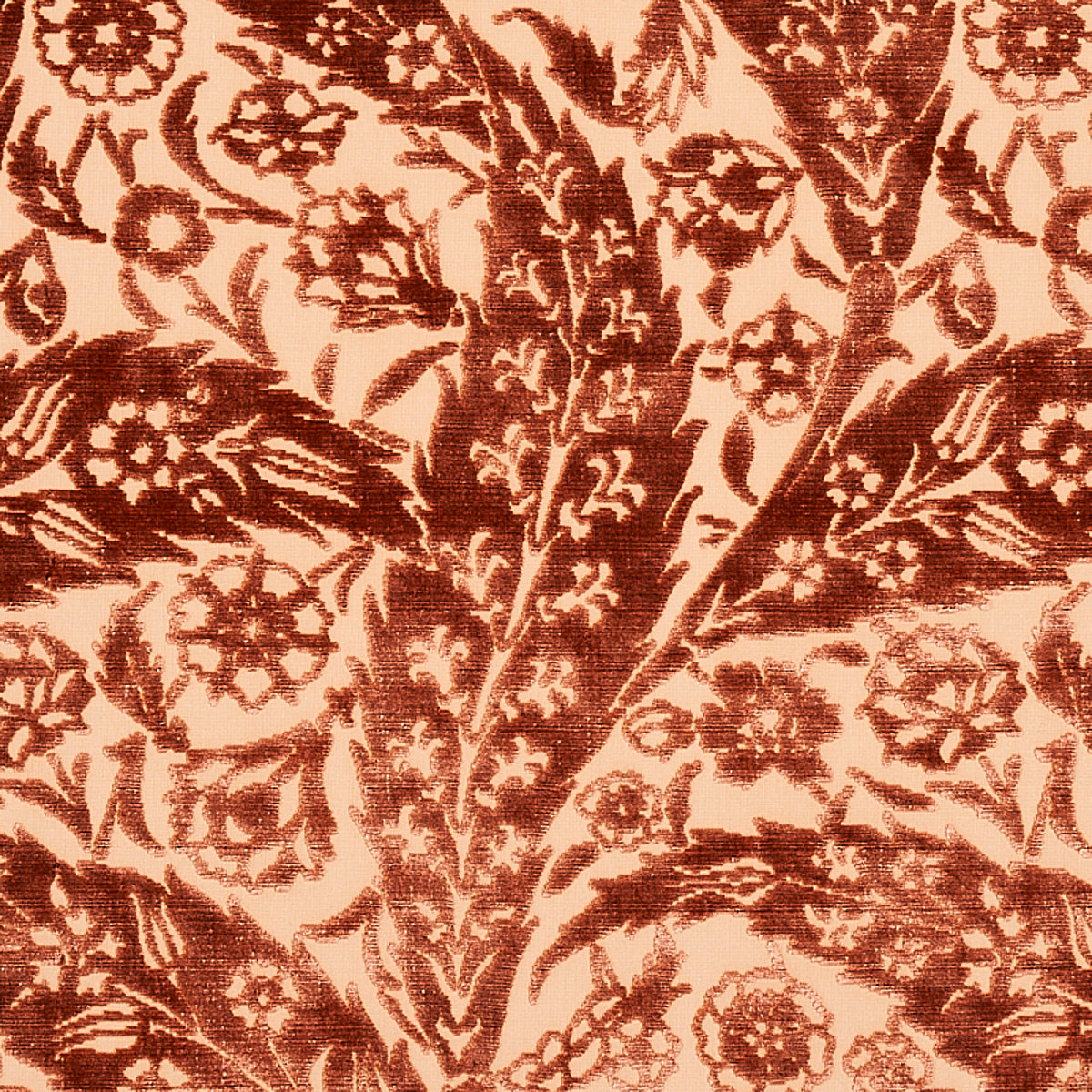 Schumacher Saz Paisley Silk Velvet Terracotta Fabric - Eade's Wallpaper
