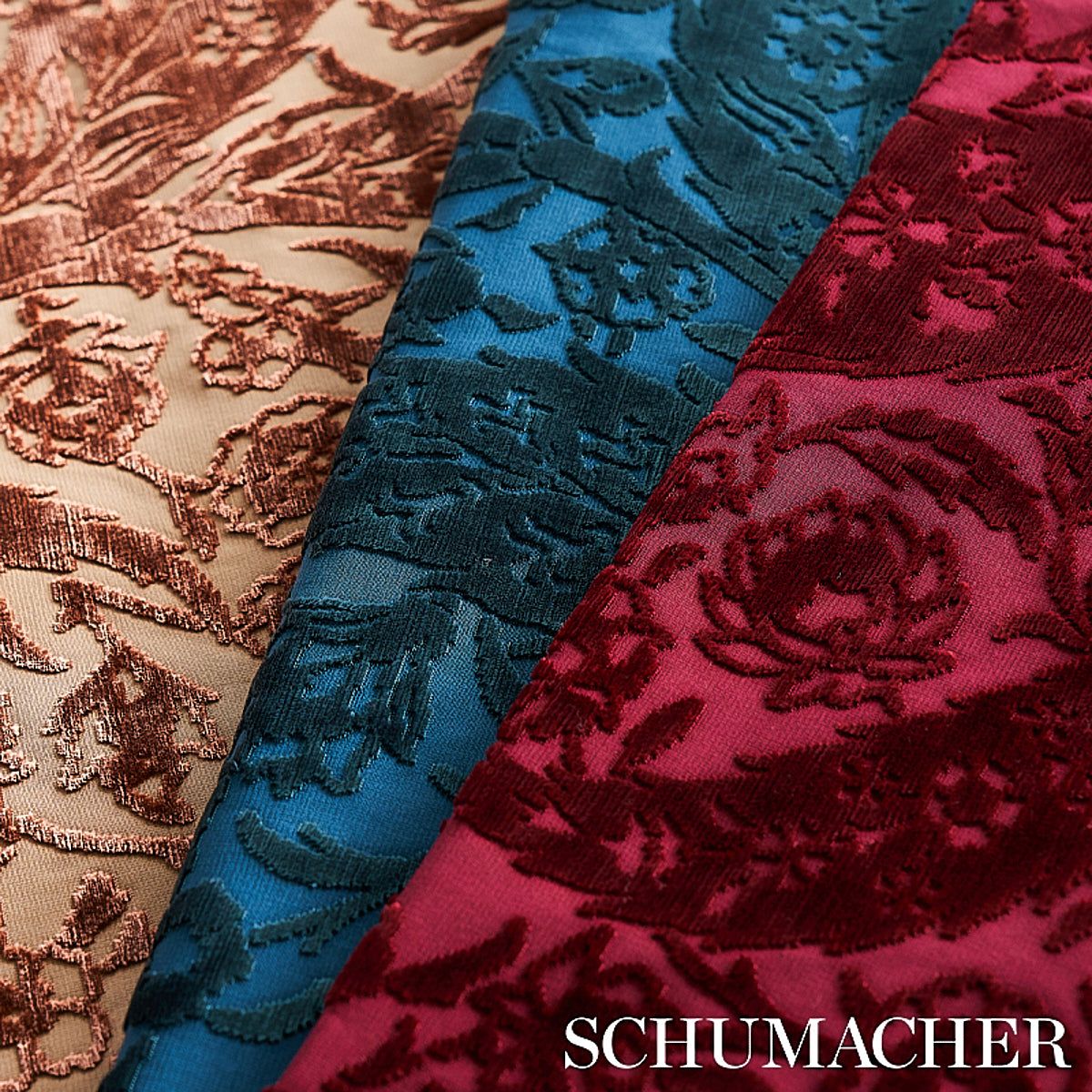 Schumacher Saz Paisley Silk Velvet Terracotta Fabric - Eade's Wallpaper