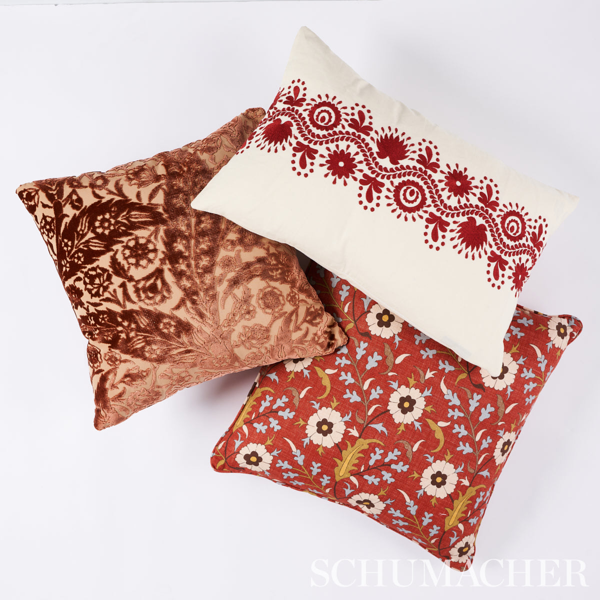 Schumacher Saz Paisley Silk Velvet Terracotta Fabric - Eade's Wallpaper