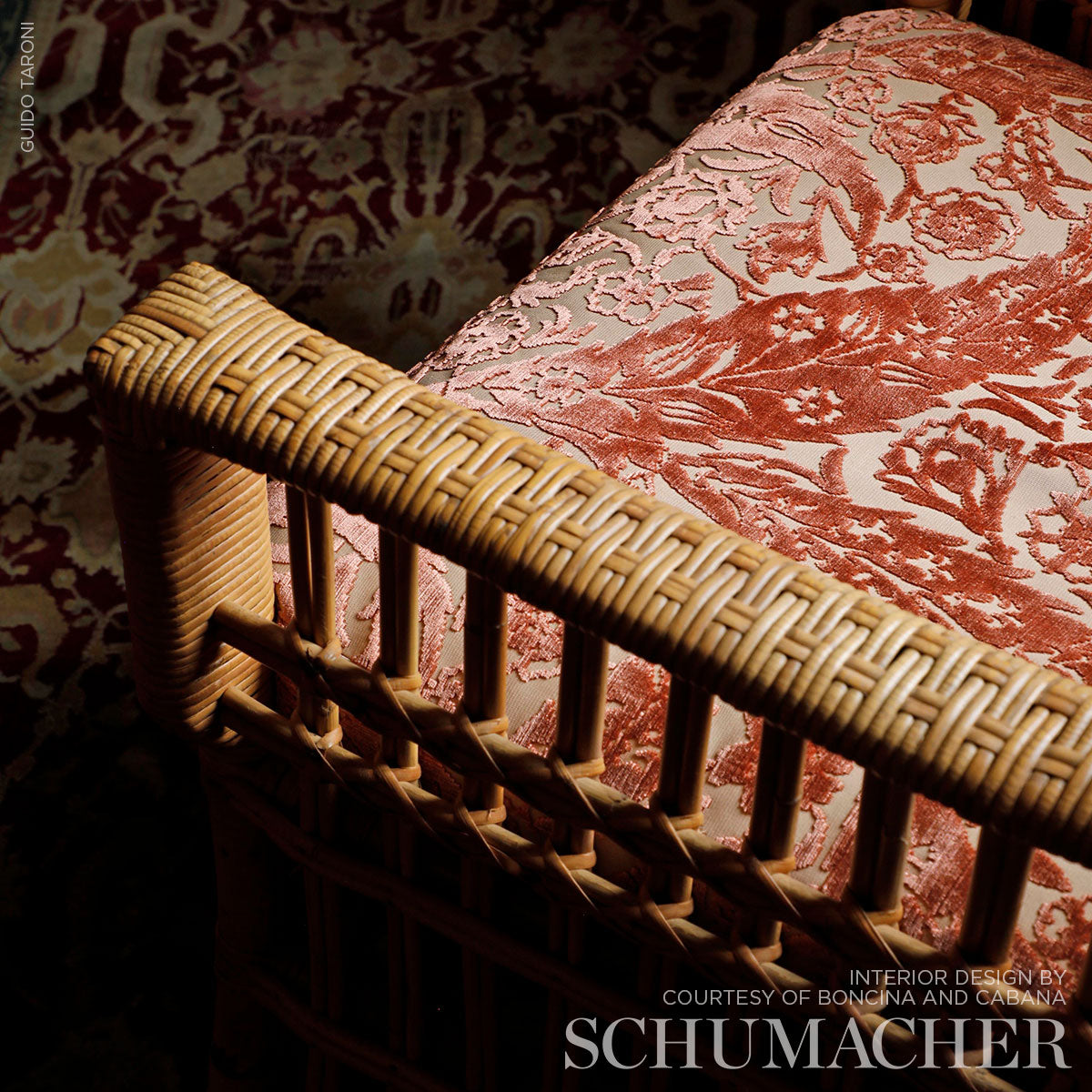 Schumacher Saz Paisley Silk Velvet Terracotta Fabric - Eade's Wallpaper