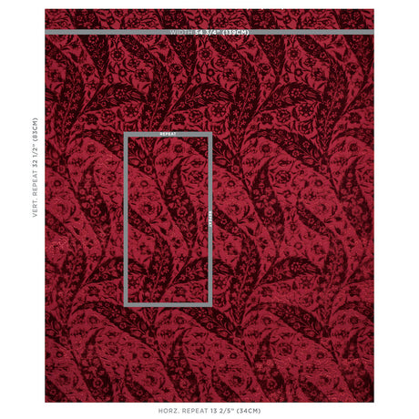 Schumacher Saz Paisley Silk Velvet Burgundy Fabric - Eade's Wallpaper