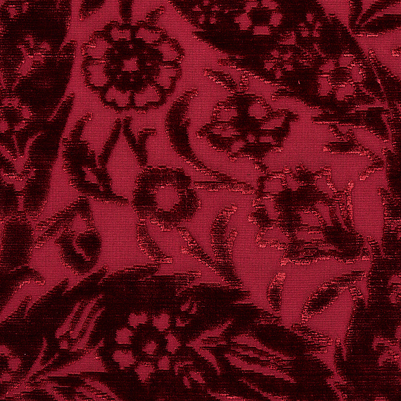 Schumacher Saz Paisley Silk Velvet Burgundy Fabric - Eade's Wallpaper