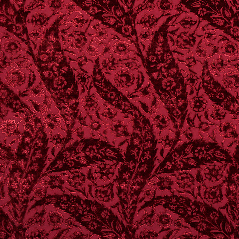 Schumacher Saz Paisley Silk Velvet Burgundy Fabric - Eade's Wallpaper
