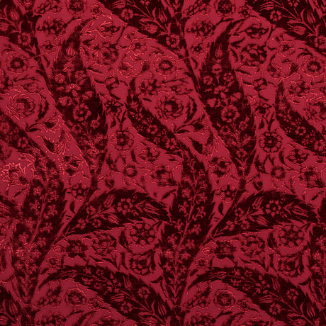 Schumacher Saz Paisley Silk Velvet Burgundy Fabric - Eade's Wallpaper