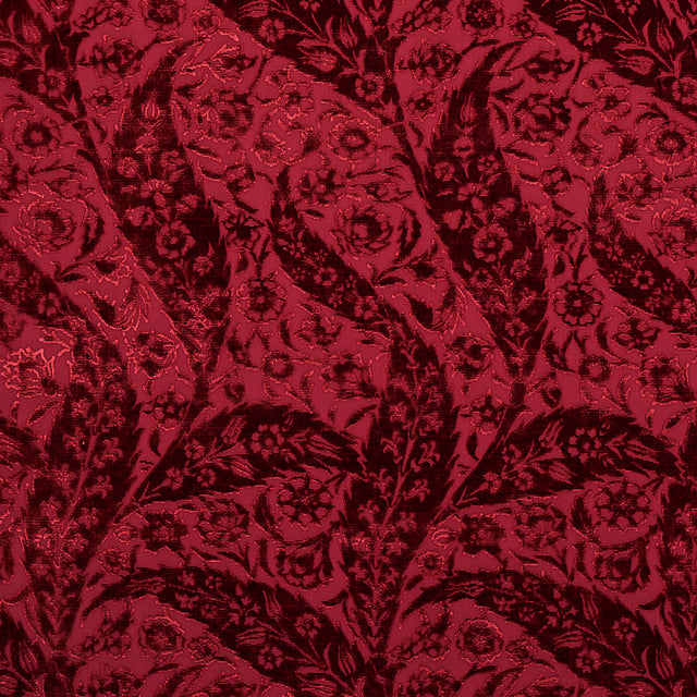 Schumacher Saz Paisley Silk Velvet Burgundy Fabric - Eade's Wallpaper