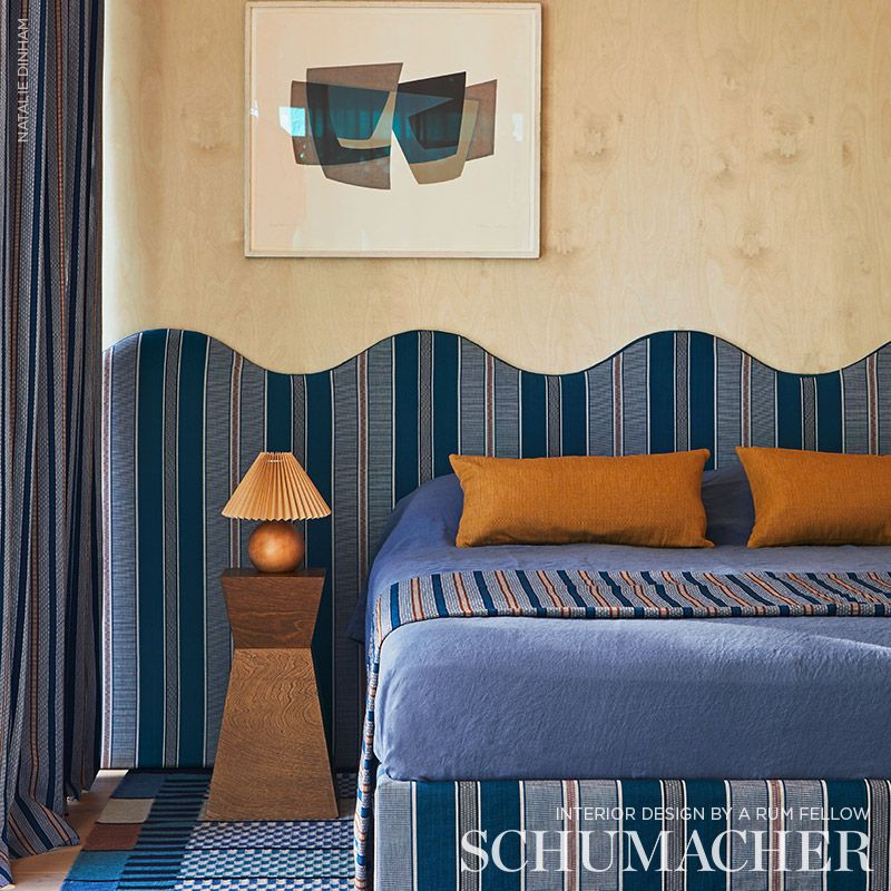 Schumacher Scoop Hand Woven Stripe Neptune Fabric - Eade's Wallpaper