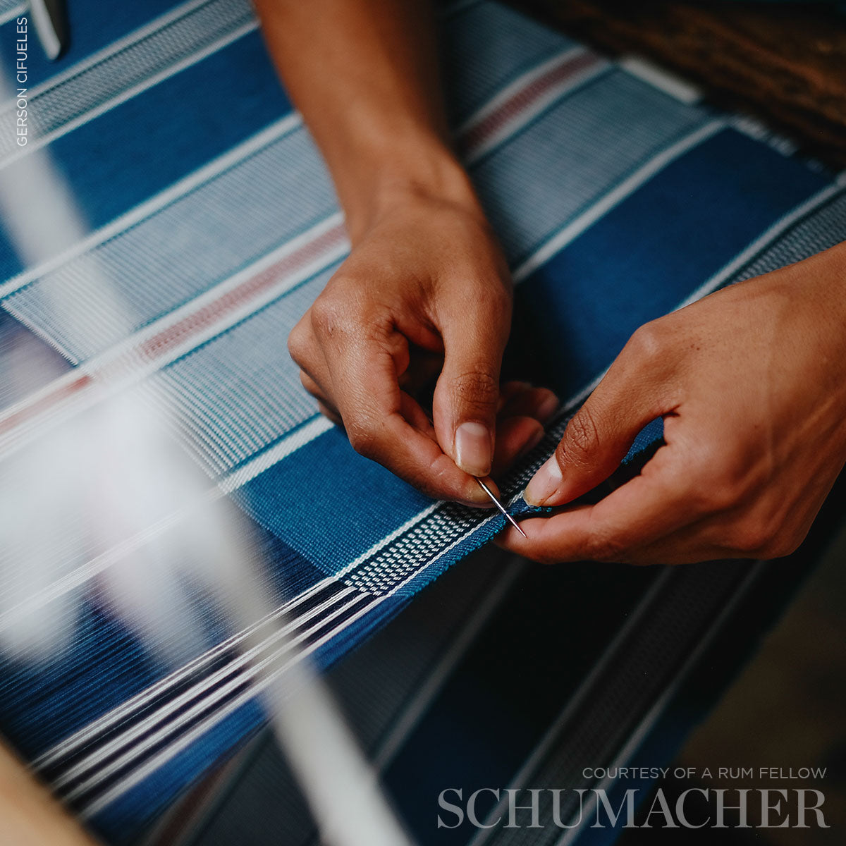 Schumacher Scoop Hand Woven Stripe Neptune Fabric - Eade's Wallpaper