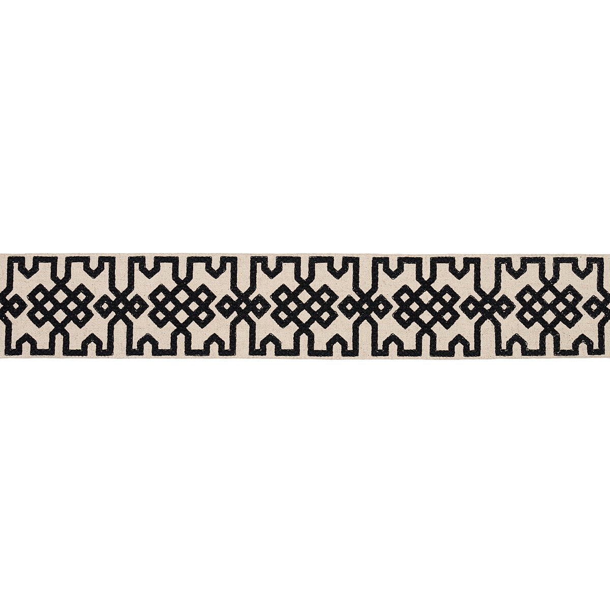 Schumacher 80880 Knotted Trellis Tape in BLACK ON UNBLEACHED