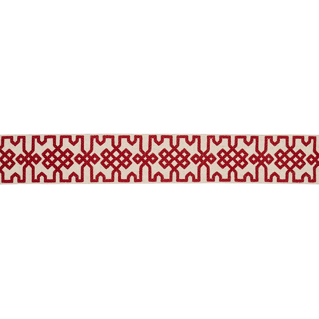 Schumacher 80881 Knotted Trellis Tape in CRIMSON ON UNBLEACH