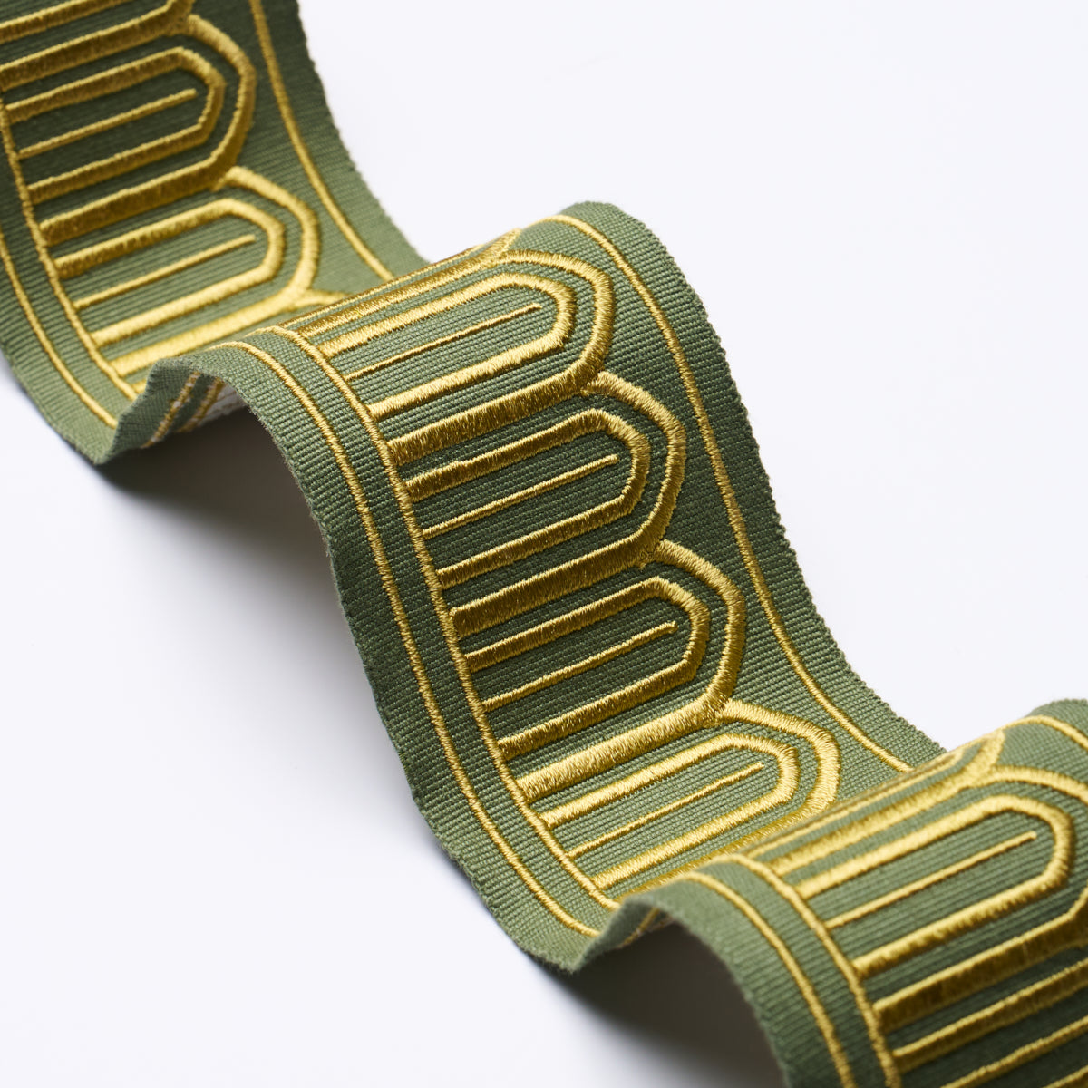 Schumacher 81152 ARCHES EMBROIDERED TAPE MEDIUM in OLIVE Tri