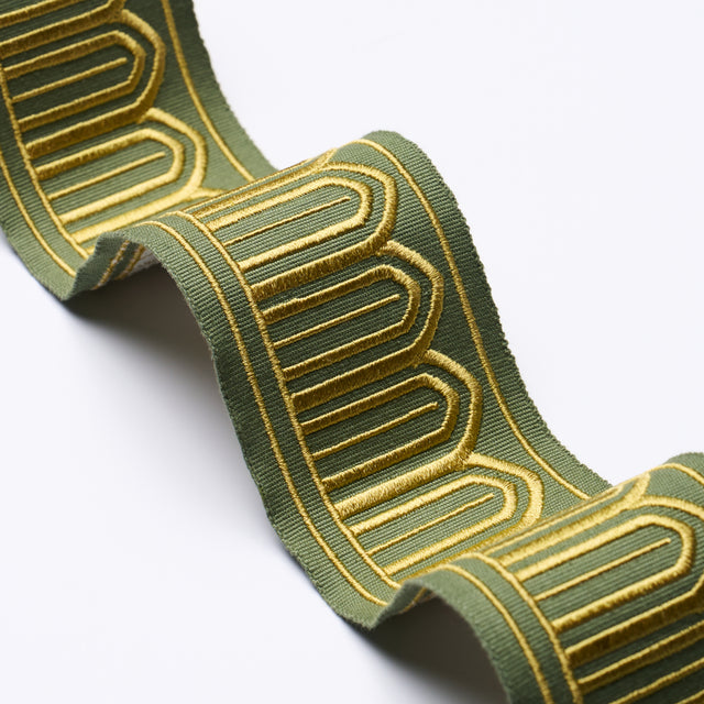 Schumacher 81152 ARCHES EMBROIDERED TAPE MEDIUM in OLIVE Tri