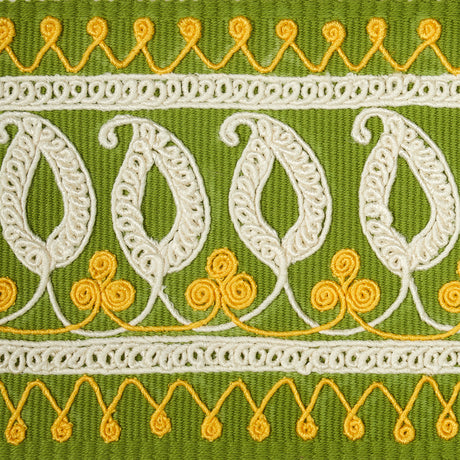 Schumacher 81232 PAISLEY EMBROIDERED TAPE in GREEN & YELLOW 