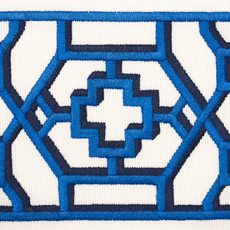 Schumacher 81280 ZANZIBAR TRELLIS TAPE in BLUE Trim - MOON R
