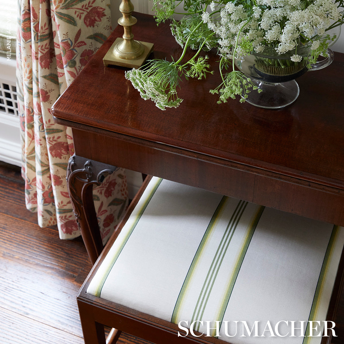 Schumacher Randolph Stripe Moiré Magnolia Fabric - Eade's Wallpaper