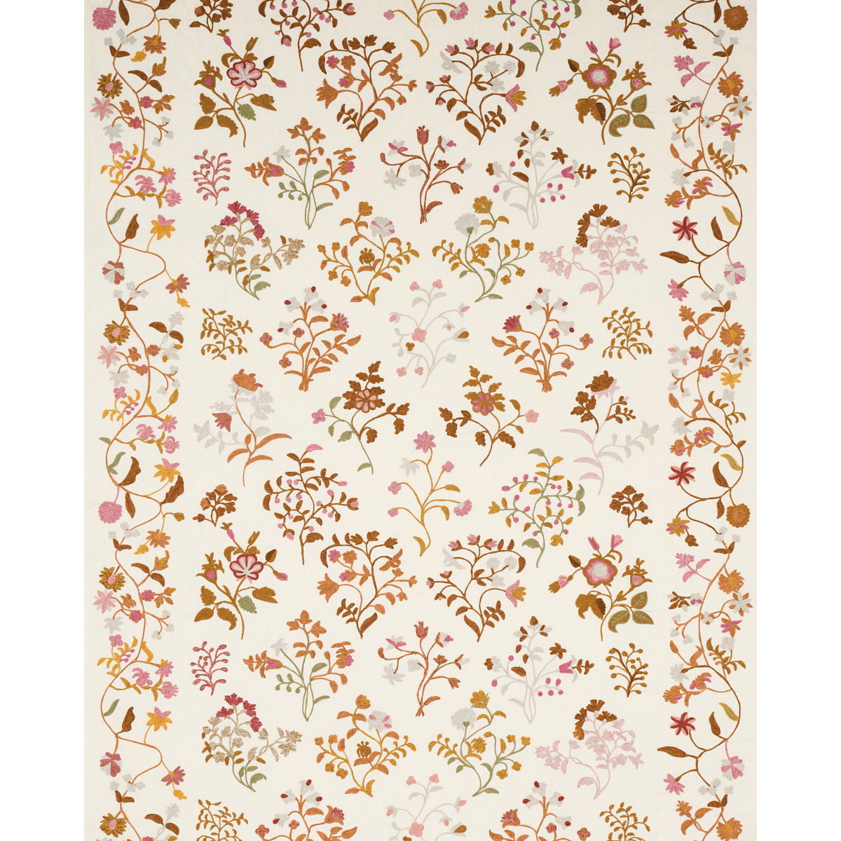 Schumacher Raleigh Crewel Embroidery Autumn Fabric - Eade's Wallpaper