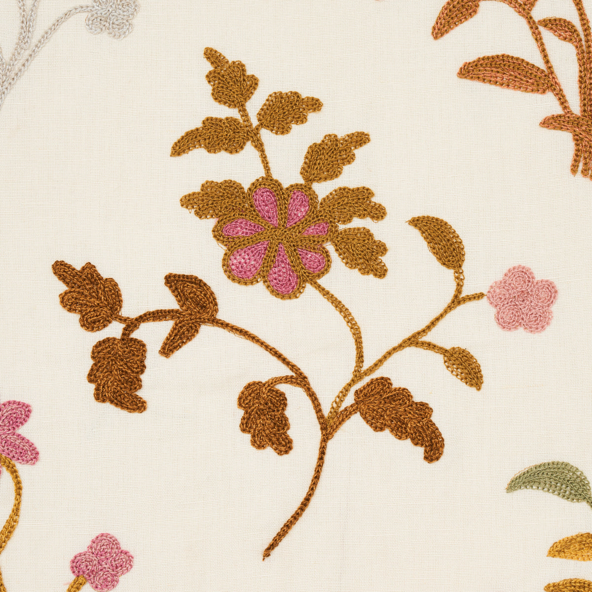 Schumacher Raleigh Crewel Embroidery Autumn Fabric - Eade's Wallpaper
